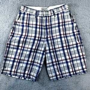 Abercrombie Fitch Men's Plaid Red Blue White Shorts Size 30  Fly Heavy Duty Zip